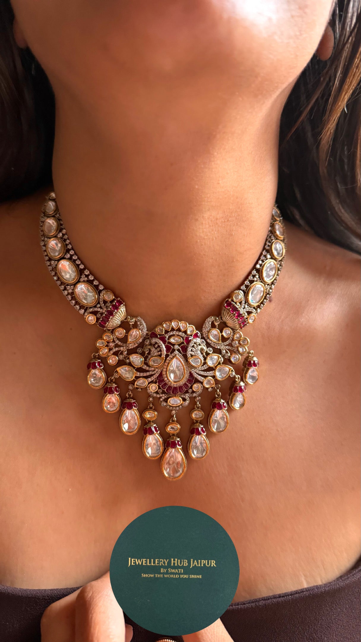 Ruby vintage moissanite polki collar necklace