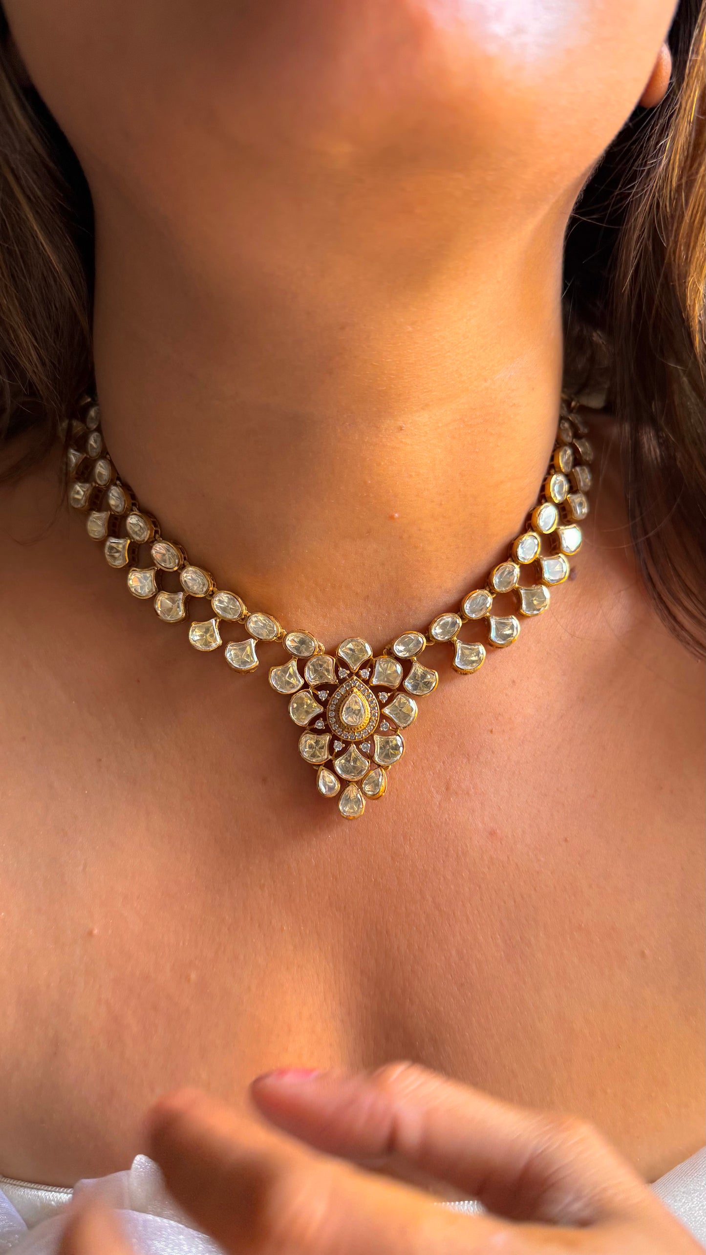 Real Moissanite peeli polki collar necklace