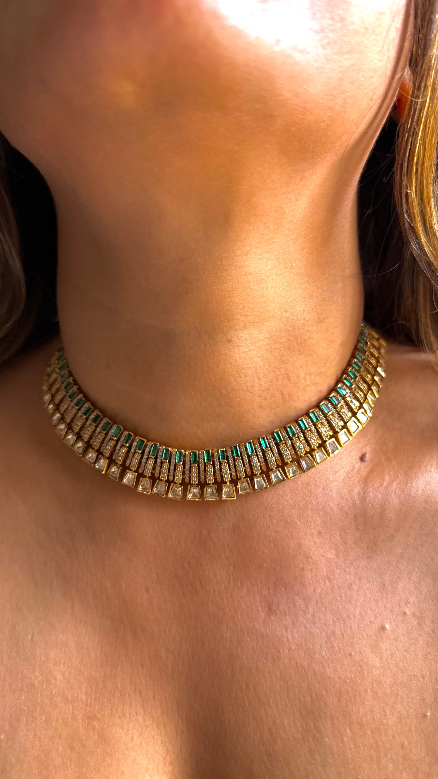 Emerald peeli polki cocktail necklace