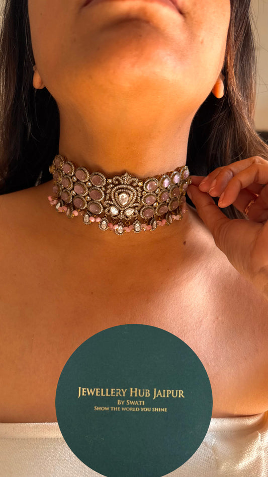 rose quartz victorian necklace