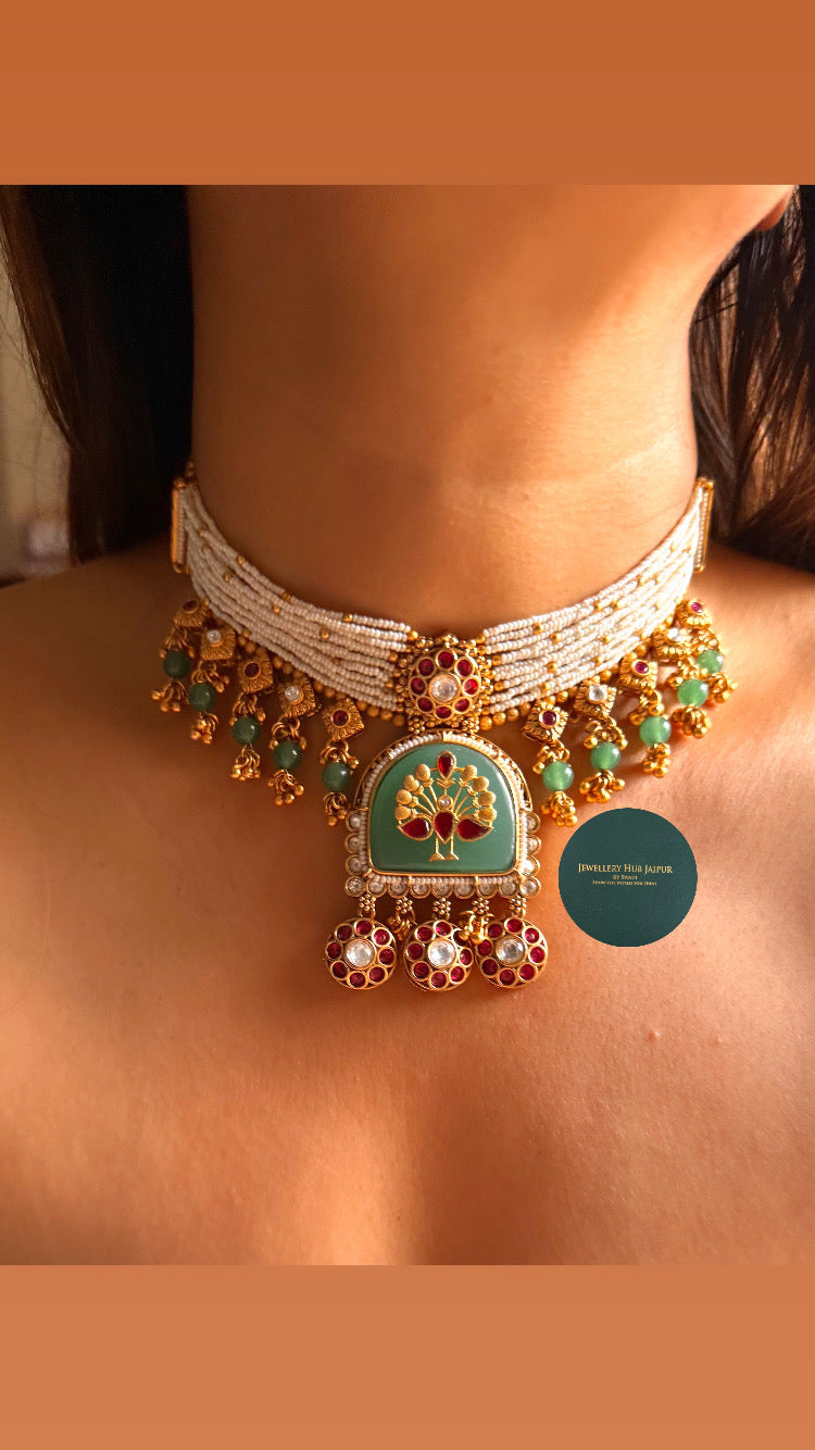 Mint inlay peacock & rani pink rajwada set