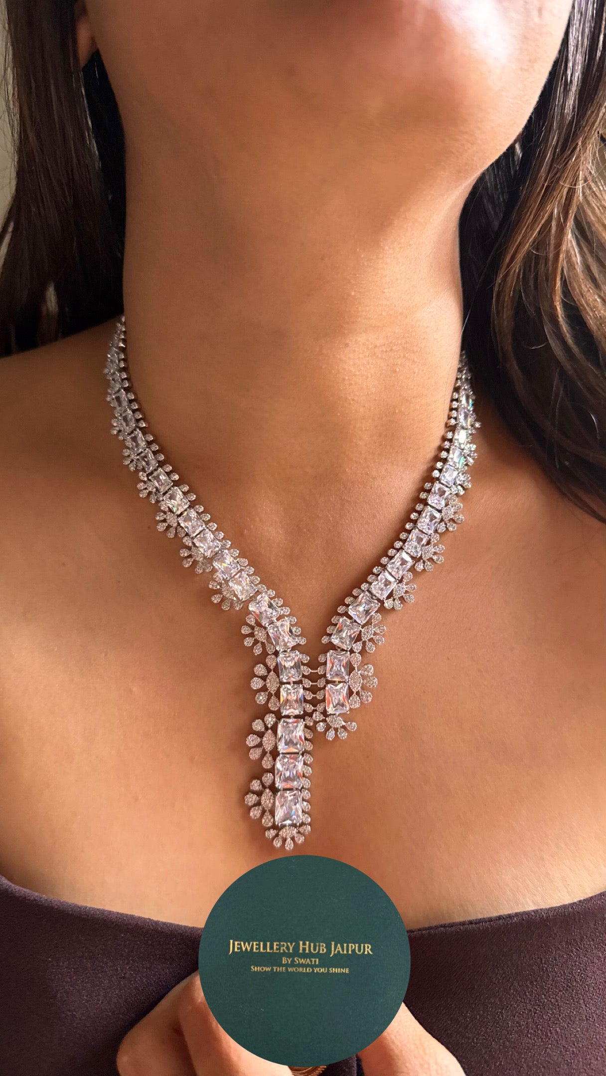 Cz diamond designer collar necklace