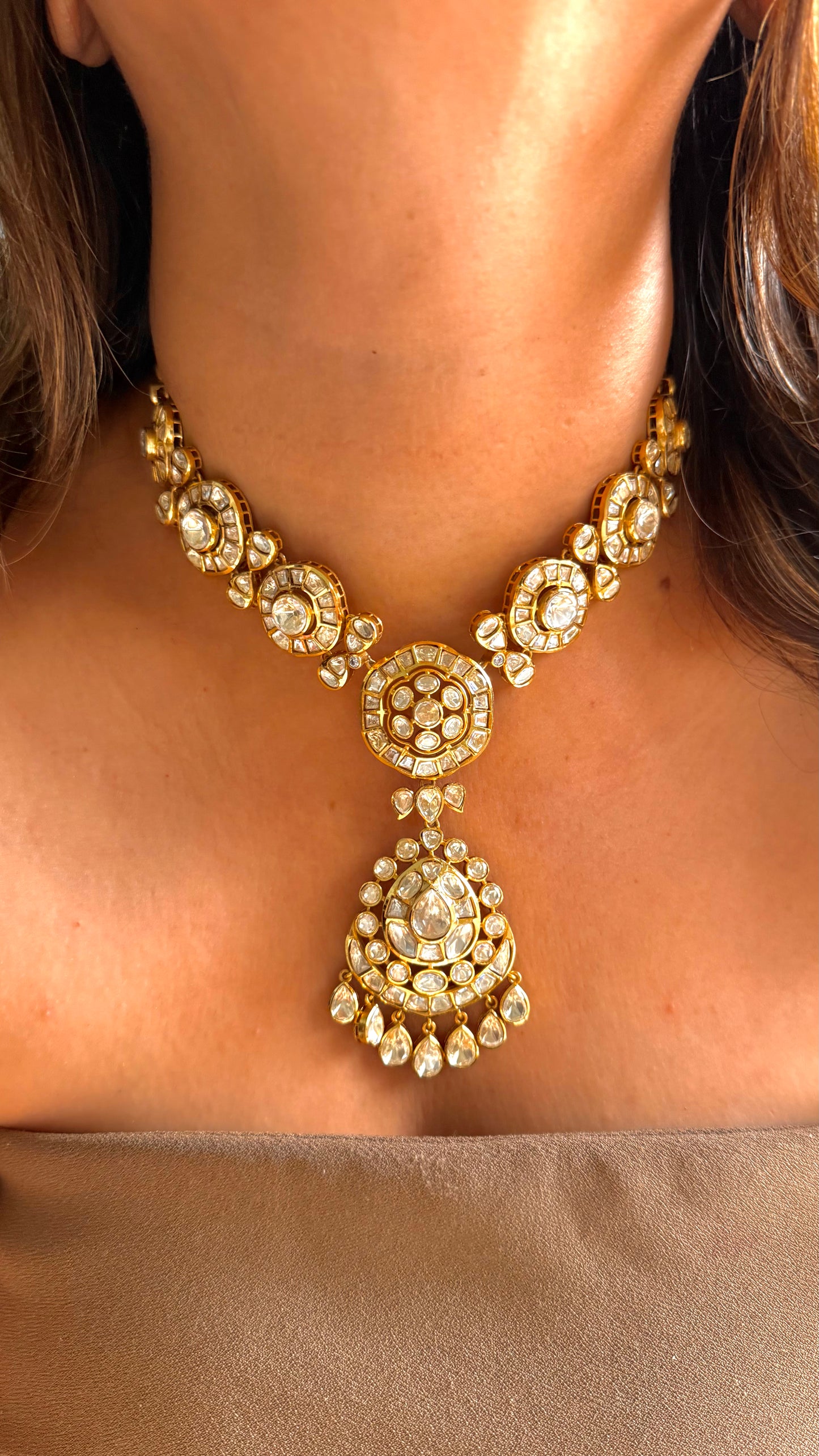 Peeli Polki Floral chandbali designer Necklace