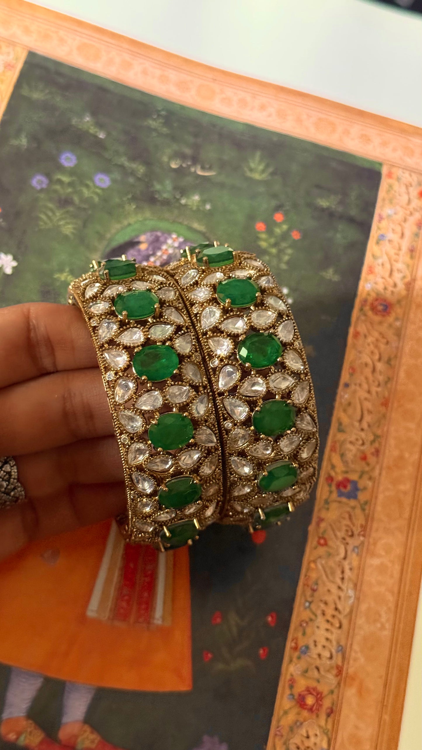 Emerald doublet polki Victorian openable bangle