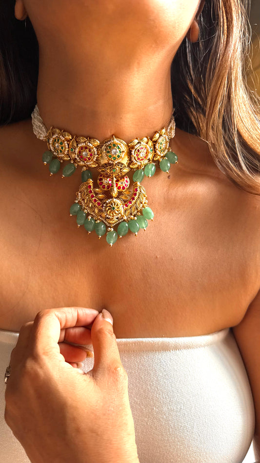 Rani pink & mint handmade rajwada gold choker