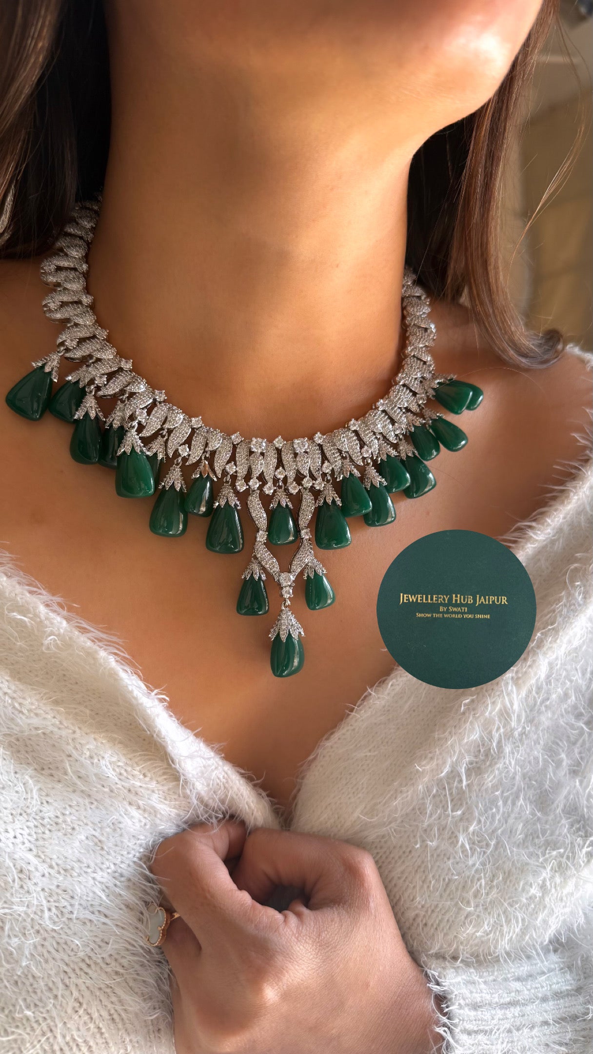 Emerald cocktail diamond designer necklace