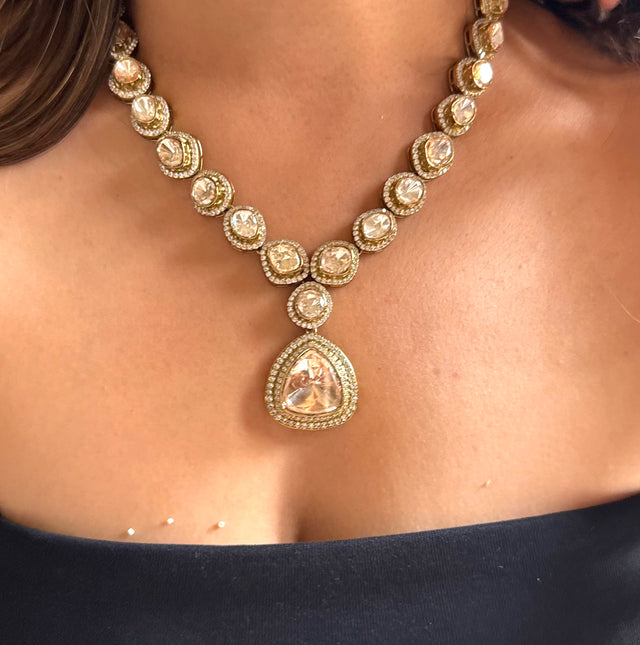 Moissanite uncut polki single line collar necklace