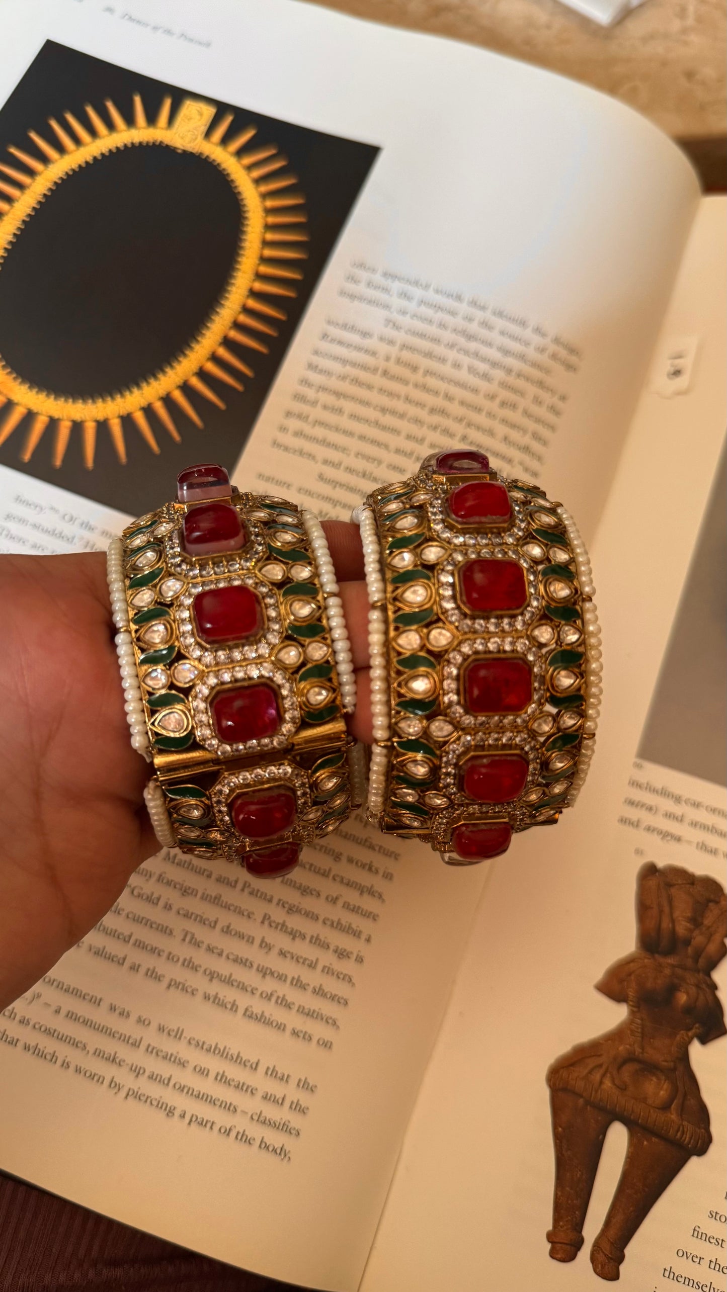 Emerald meenakari and ruby doublet bangles