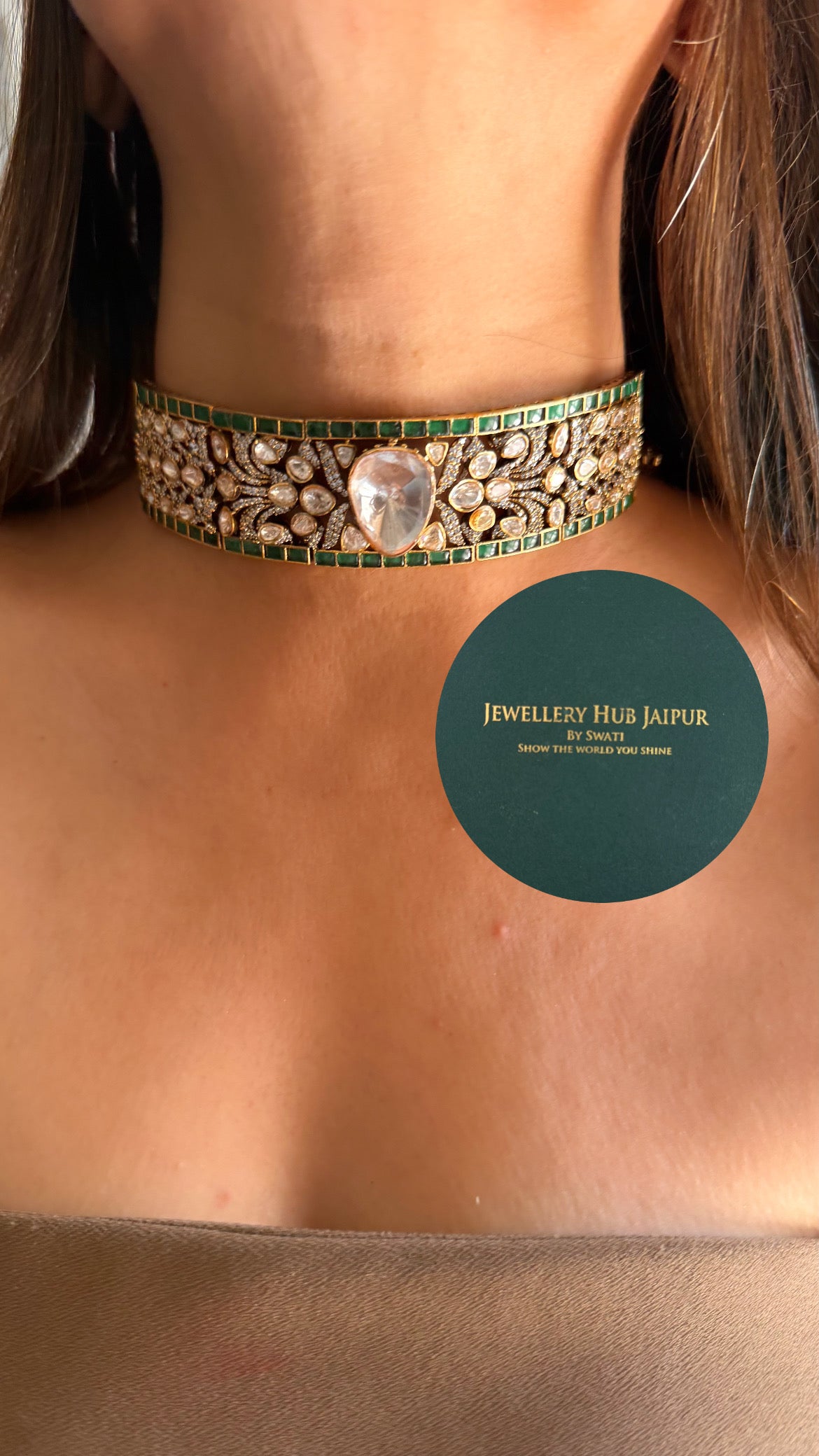 Emerald & moissanite polki designer choker set