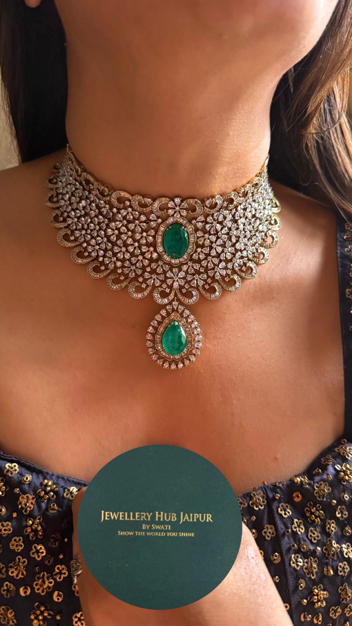 Emerald cz diamond choker Necklace
