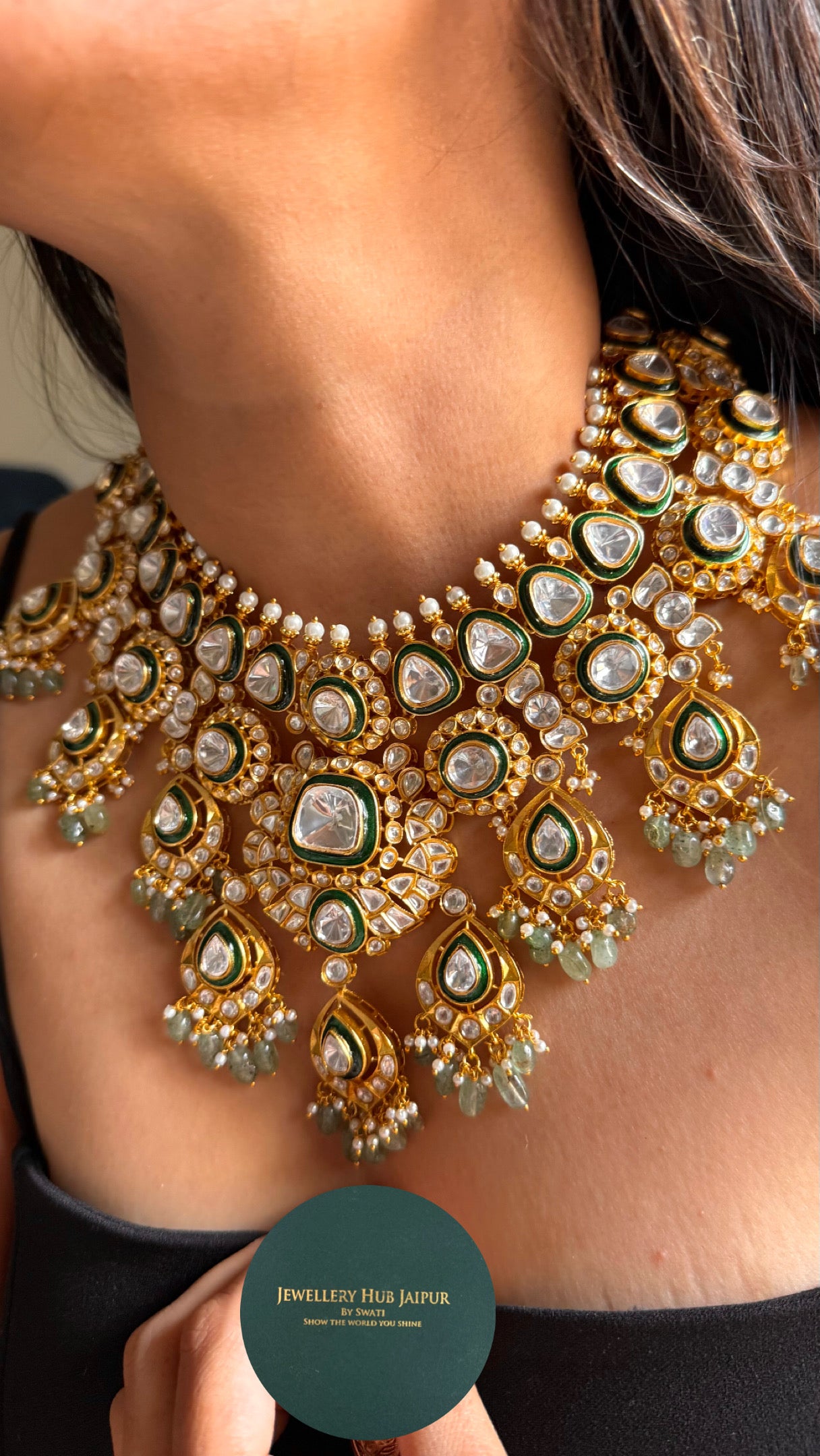 Bridal asia uncut meenakari with chaandbali drops Necklace
