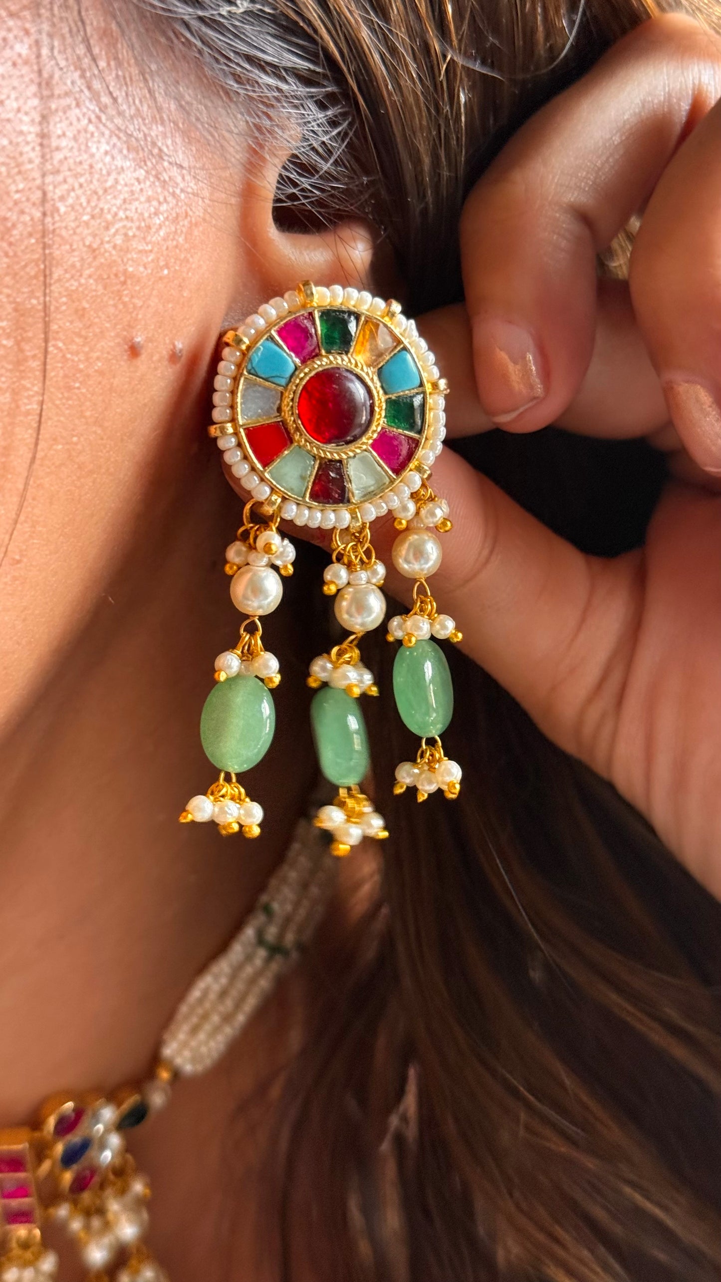 Paachi Kundan jadau with multicoloured thread choker Necklace