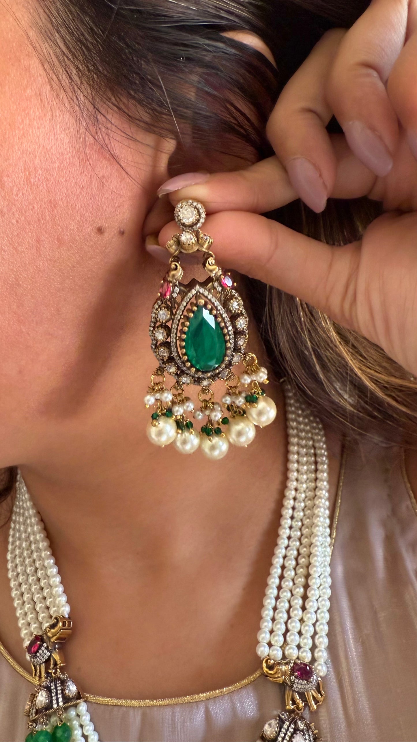 Ekisha Gajanand mint & Ruby  moissanite rani haar