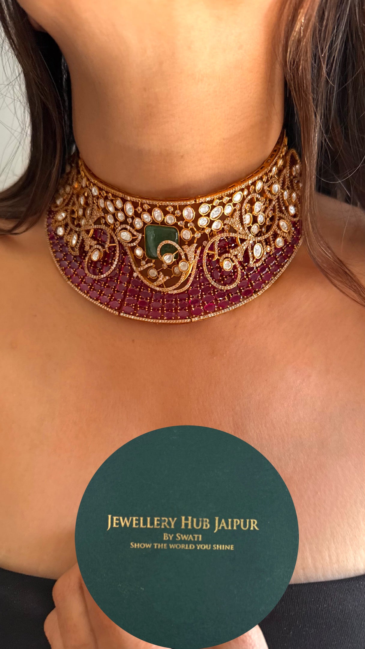 Ruby & mint bridal asia victorian necklace