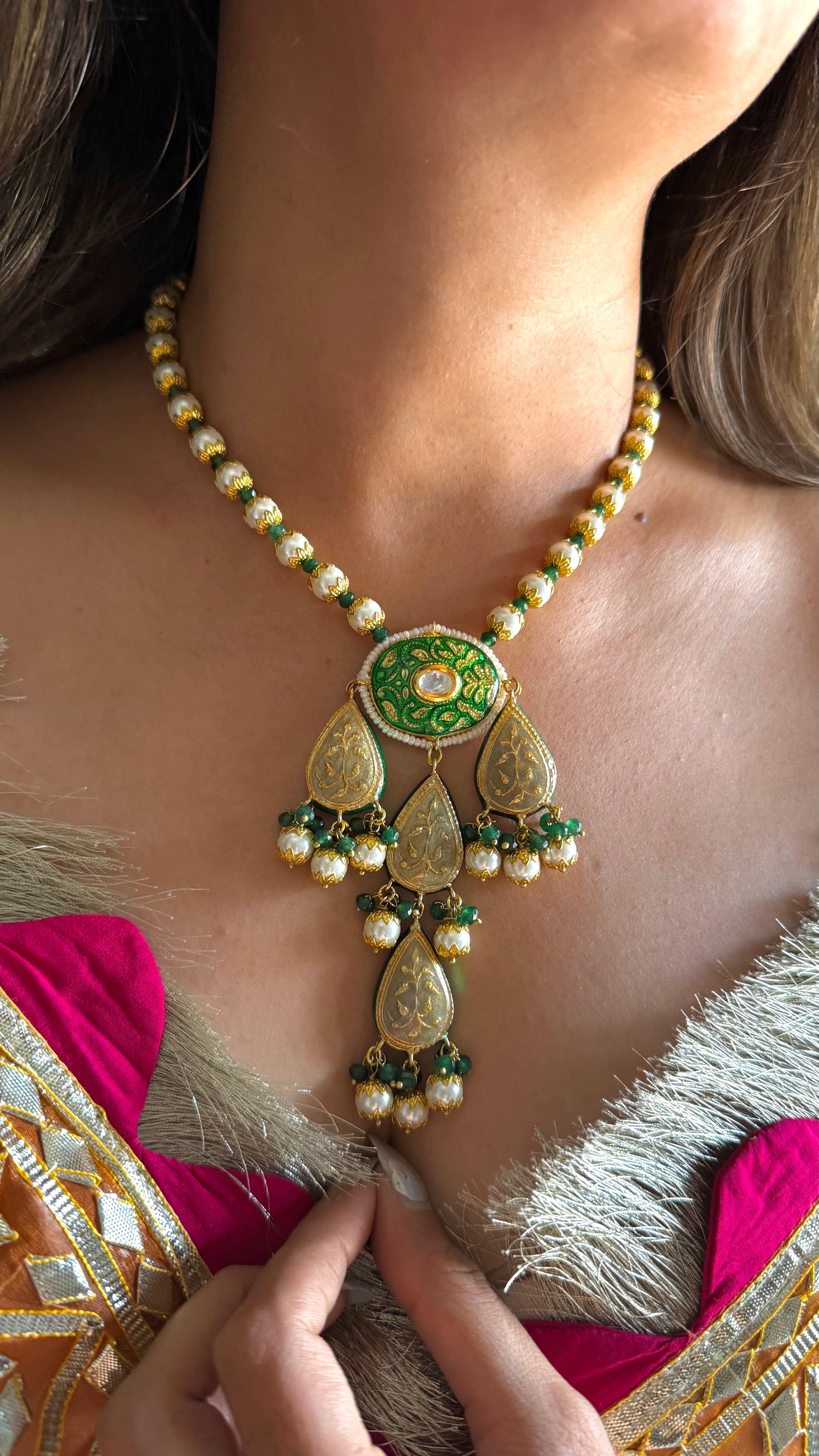 Emerald Meenakari necklace