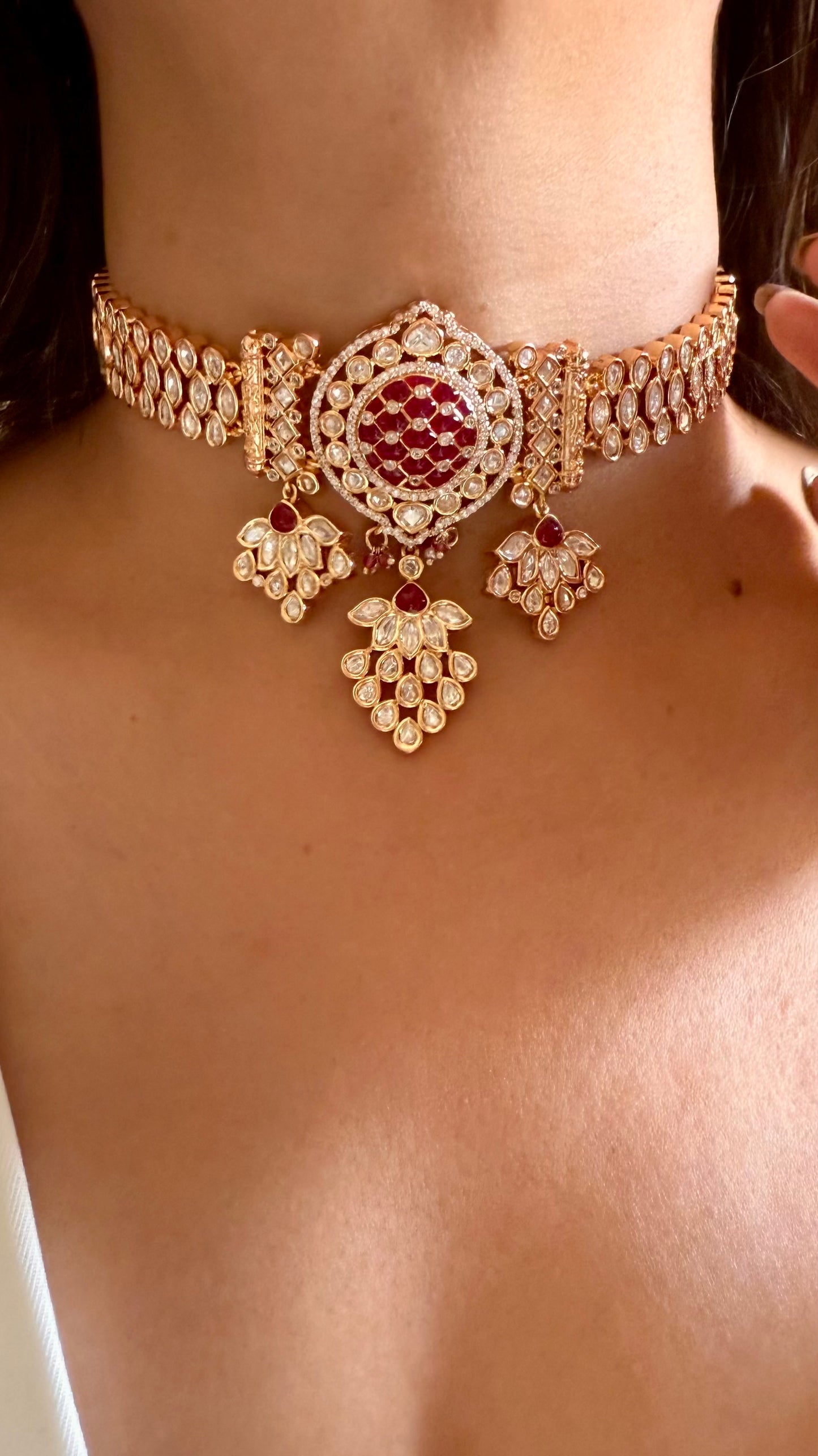 Ruby moissanite polki choker