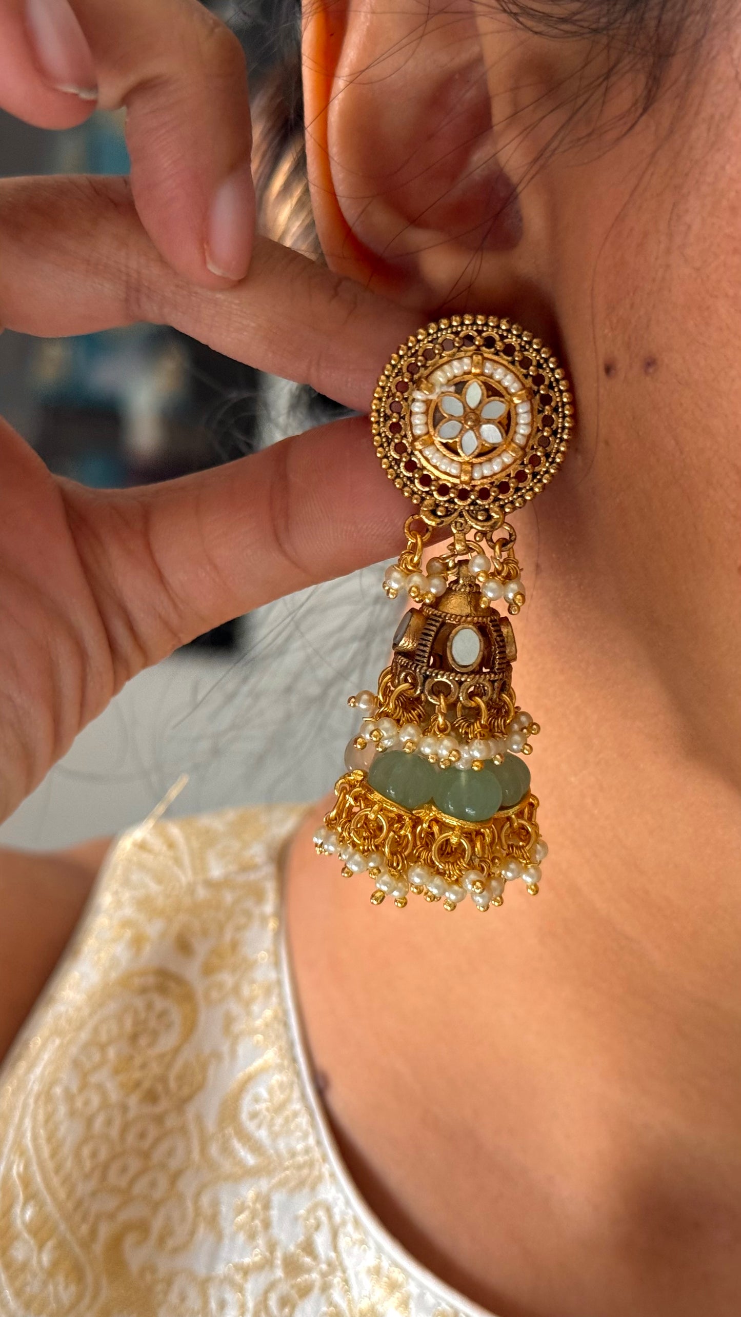 Heritage polki long rajwada mint long necklace