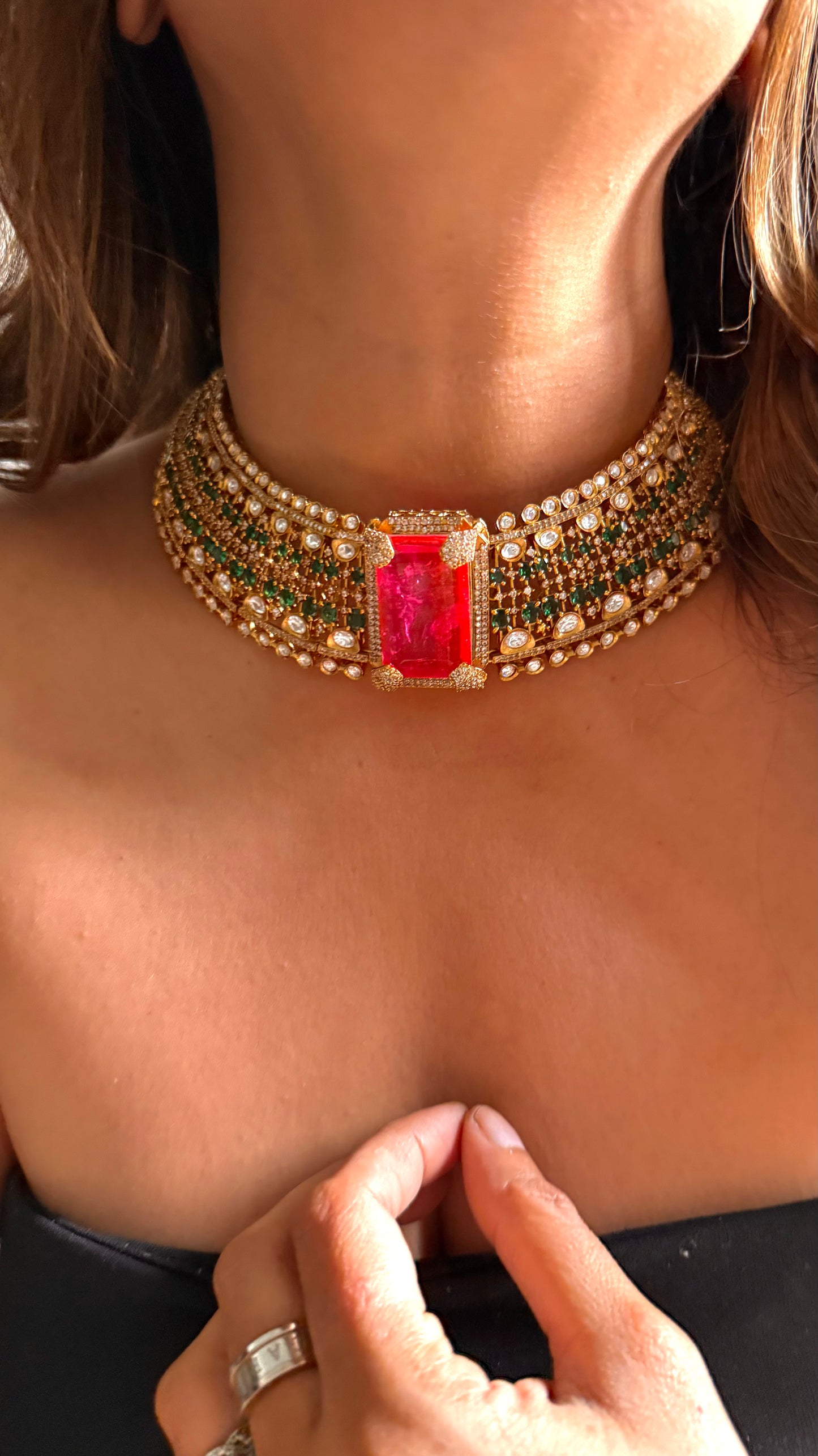 Hot pink Emerald designer choker
