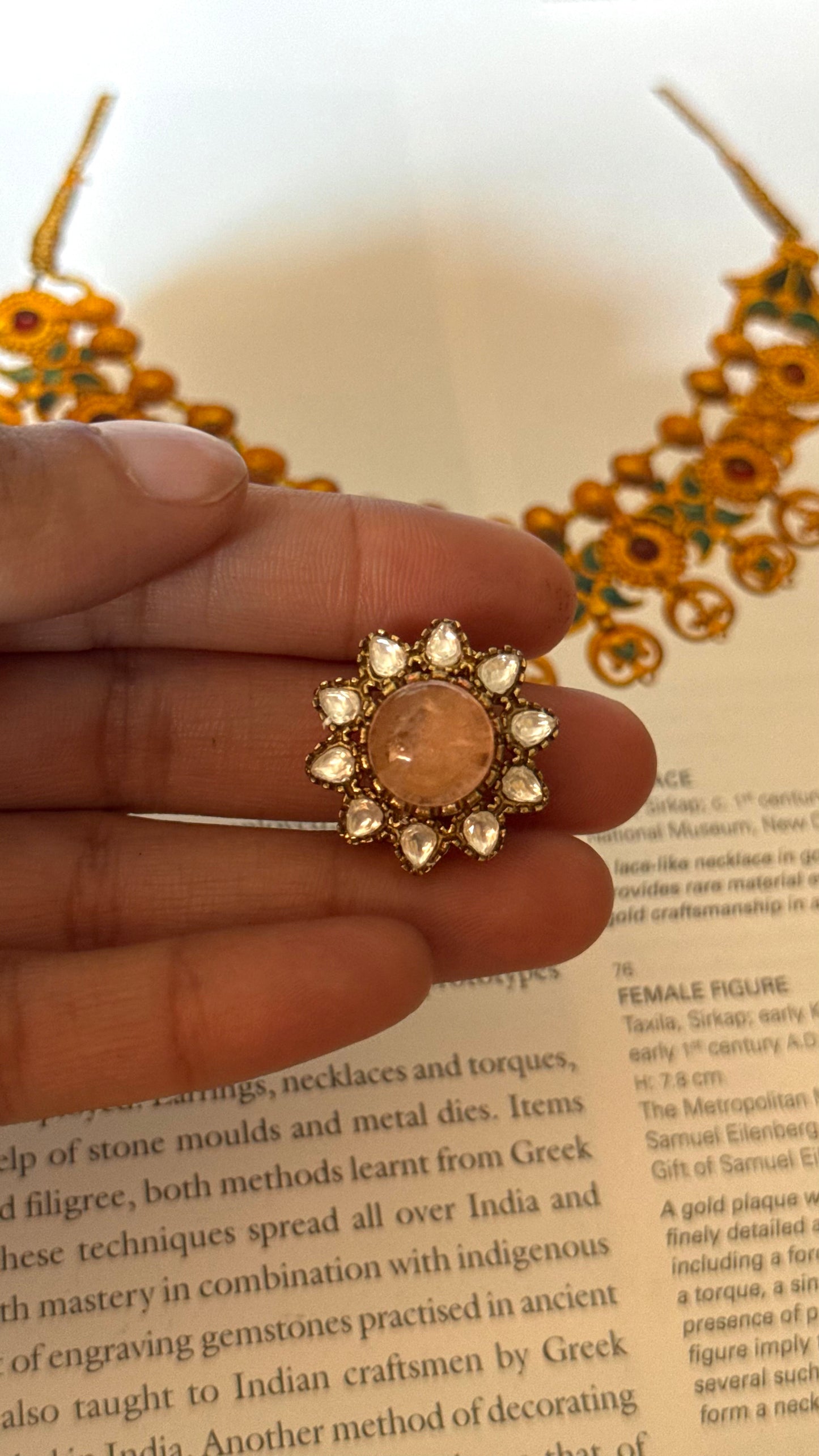 Peach floral moissanite floral Ring