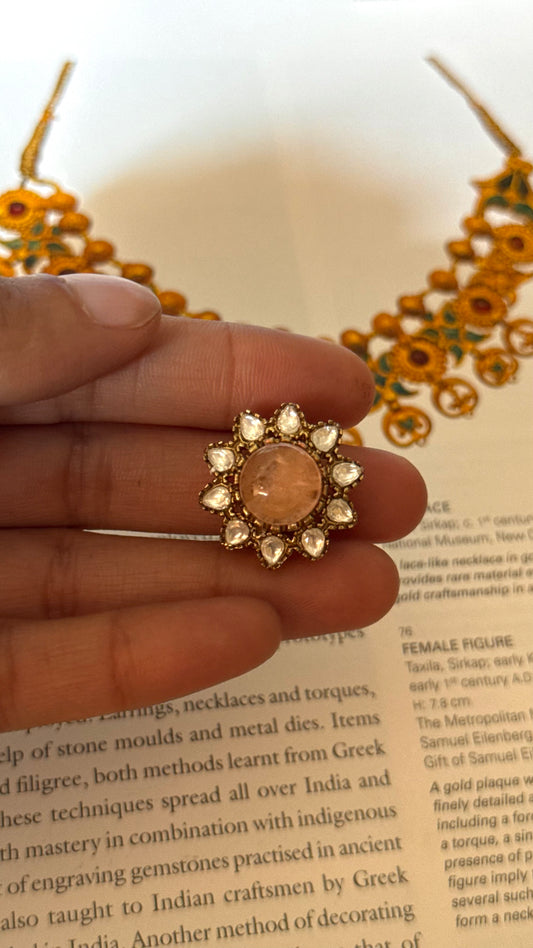 Peach floral moissanite floral Ring