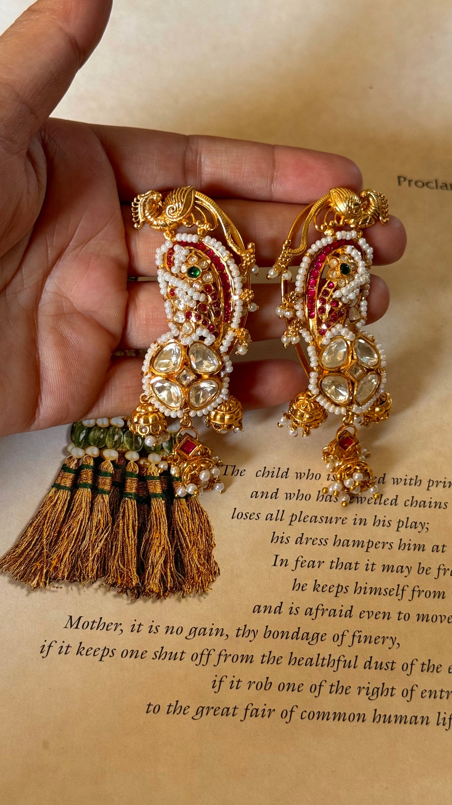 Real moissante peacock designer earcuffs