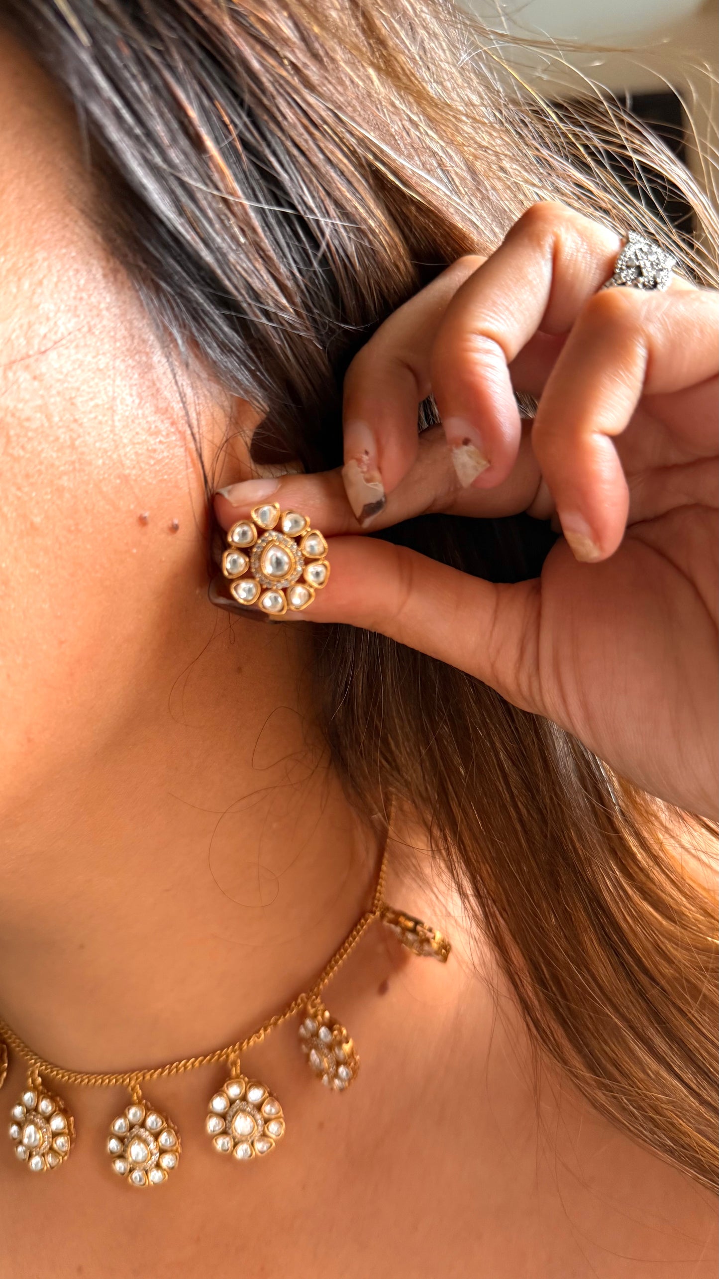 Moissanite polki floral minimal set