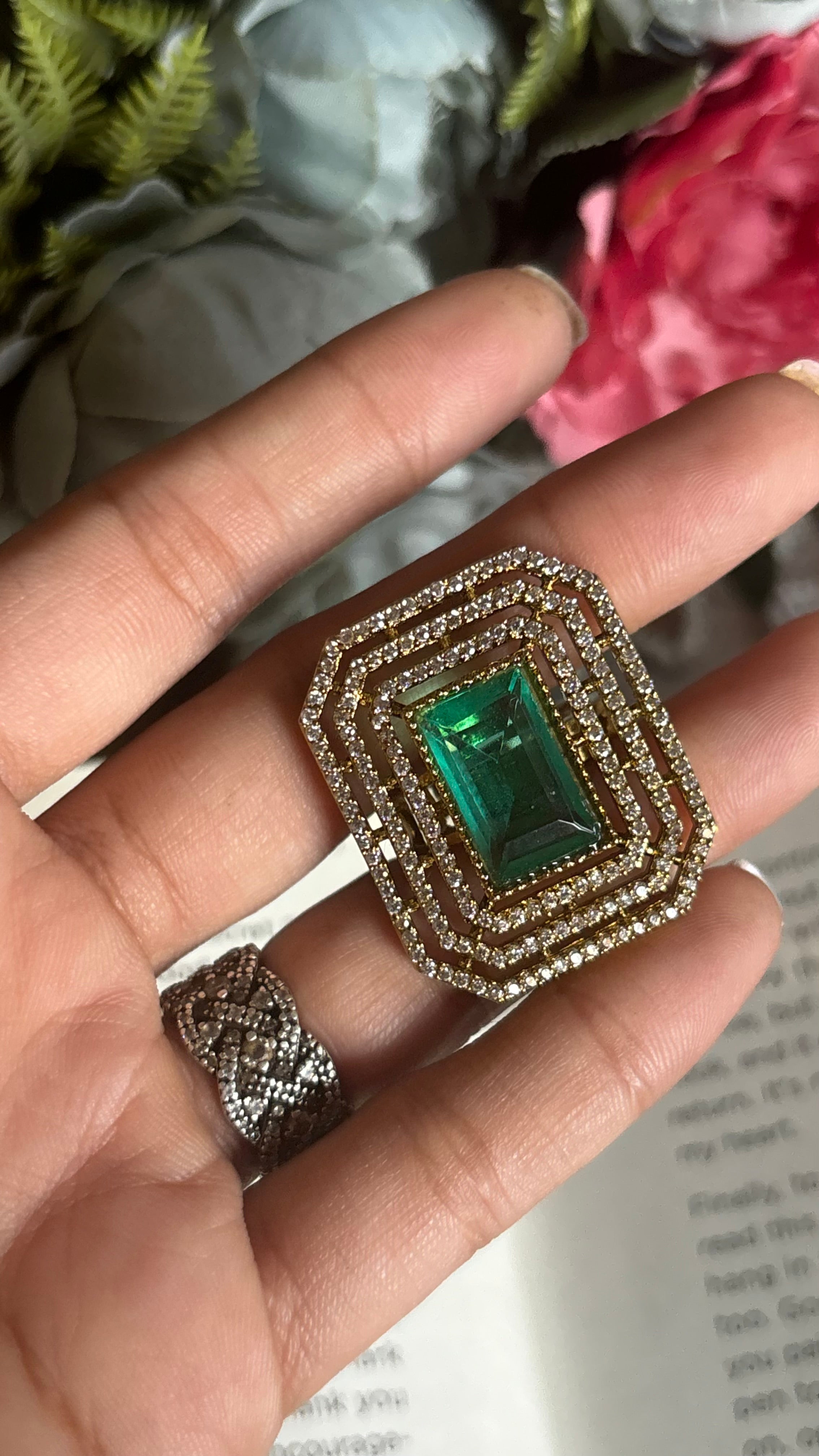 Emerald rectangle ring