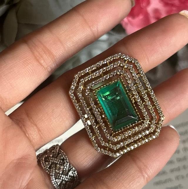 Emerald rectangle ring