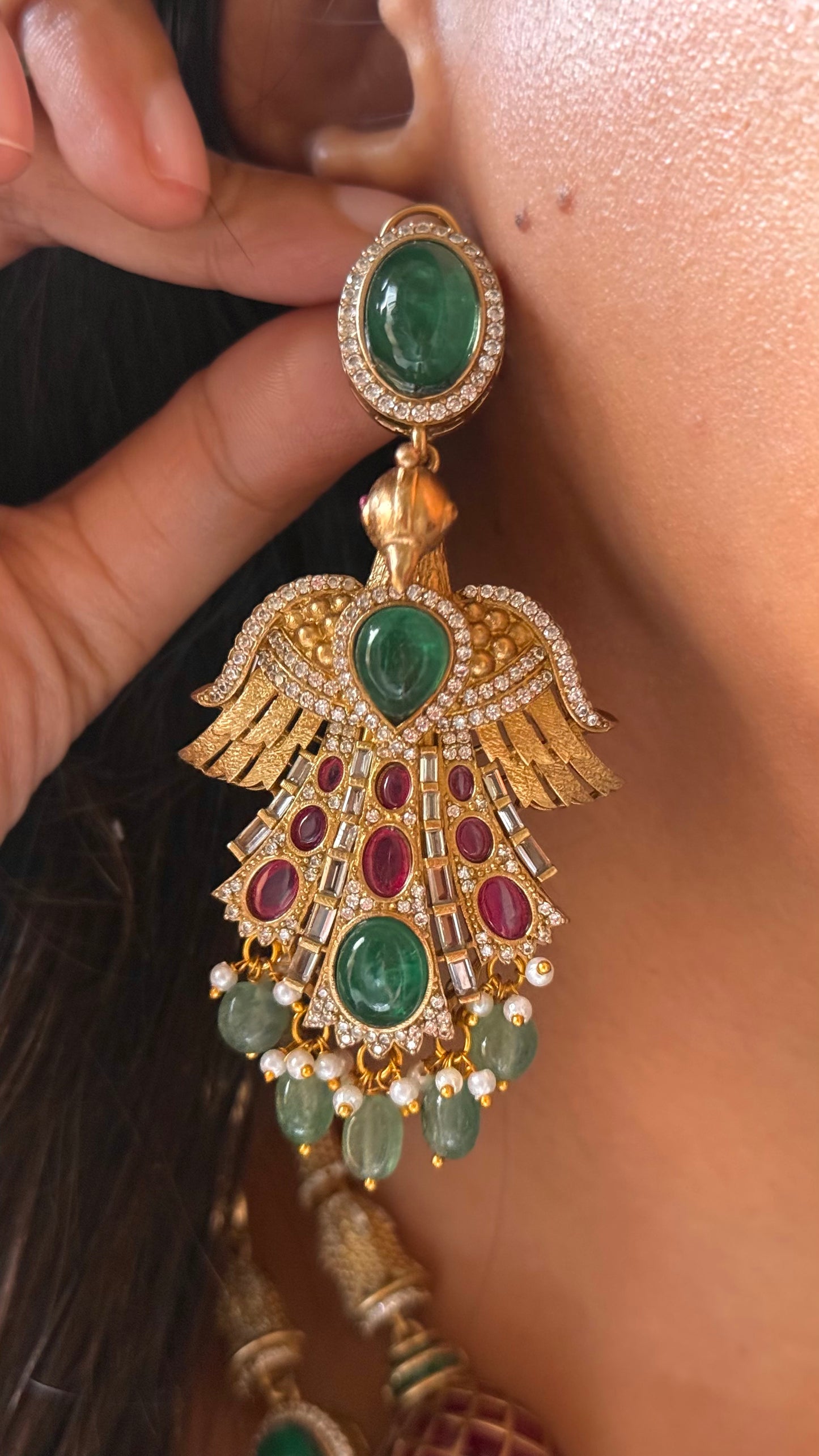 Emerald & Rani pink contemporary Necklace