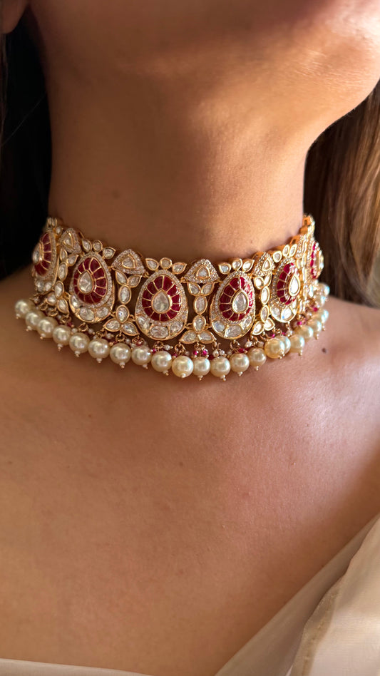 Prisha Ruby heritage designer moissanite choker necklace
