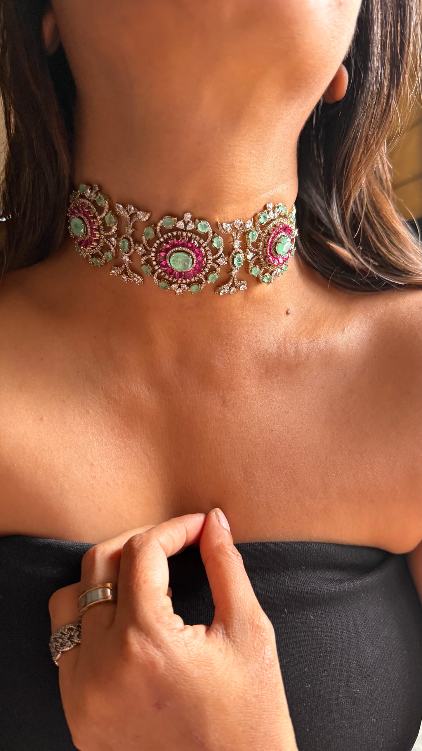 Rani pink with mint doublets cocktail choker Necklace