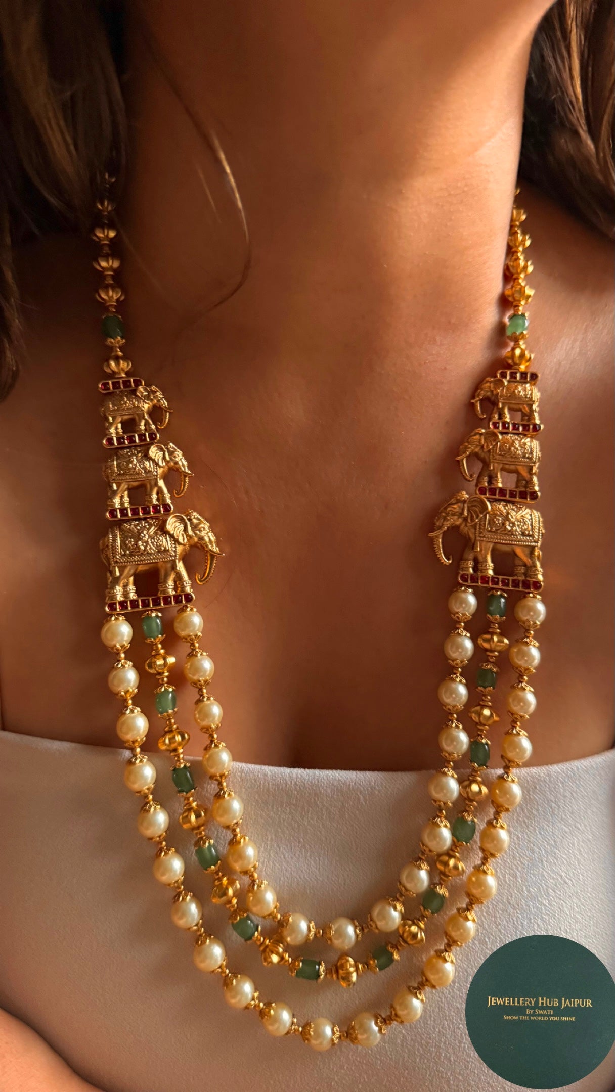 Gaj nakashi with triple layered pearl necklace
