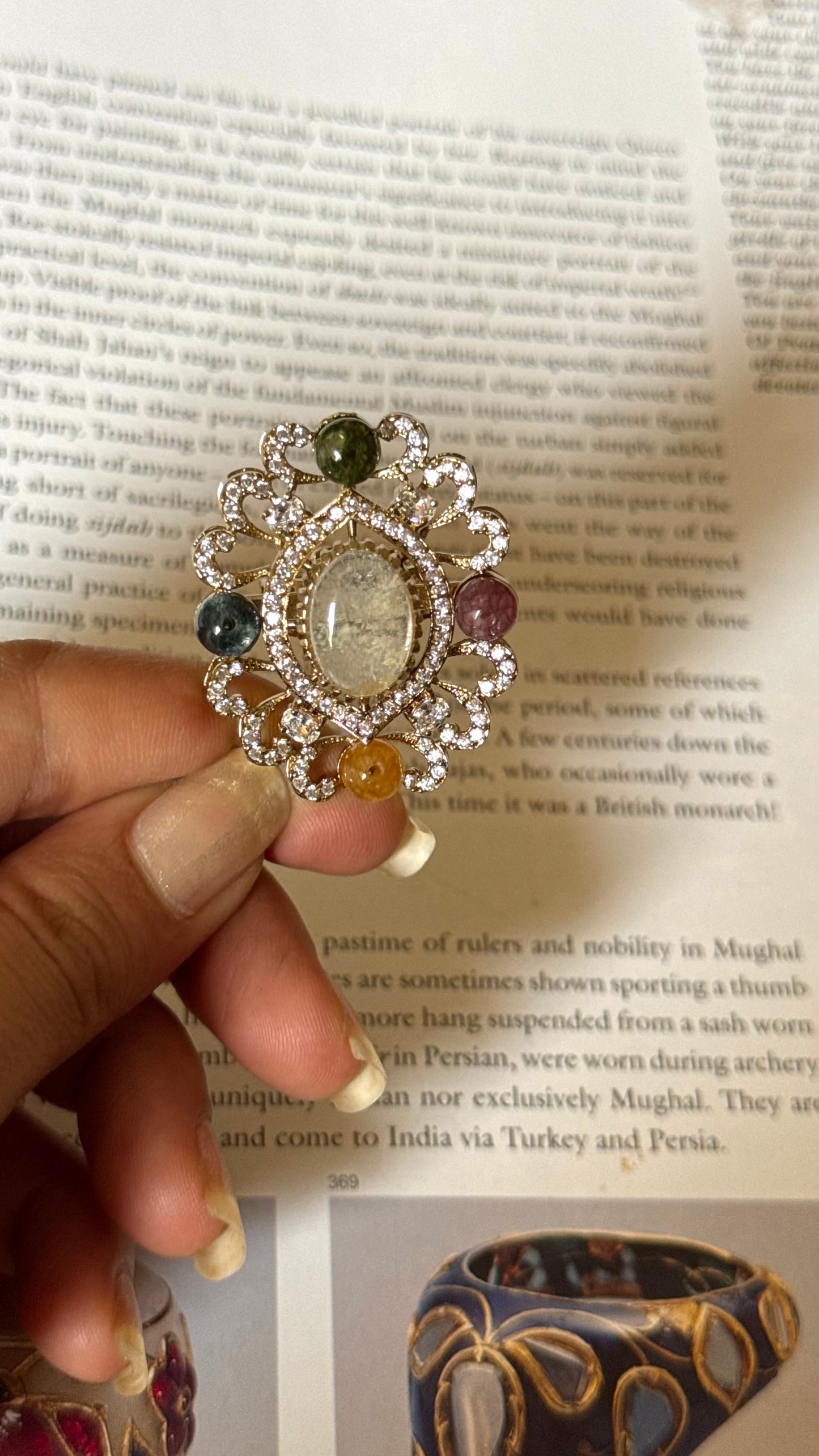 Sabyasachi inspired floral with real stone adjustable ring