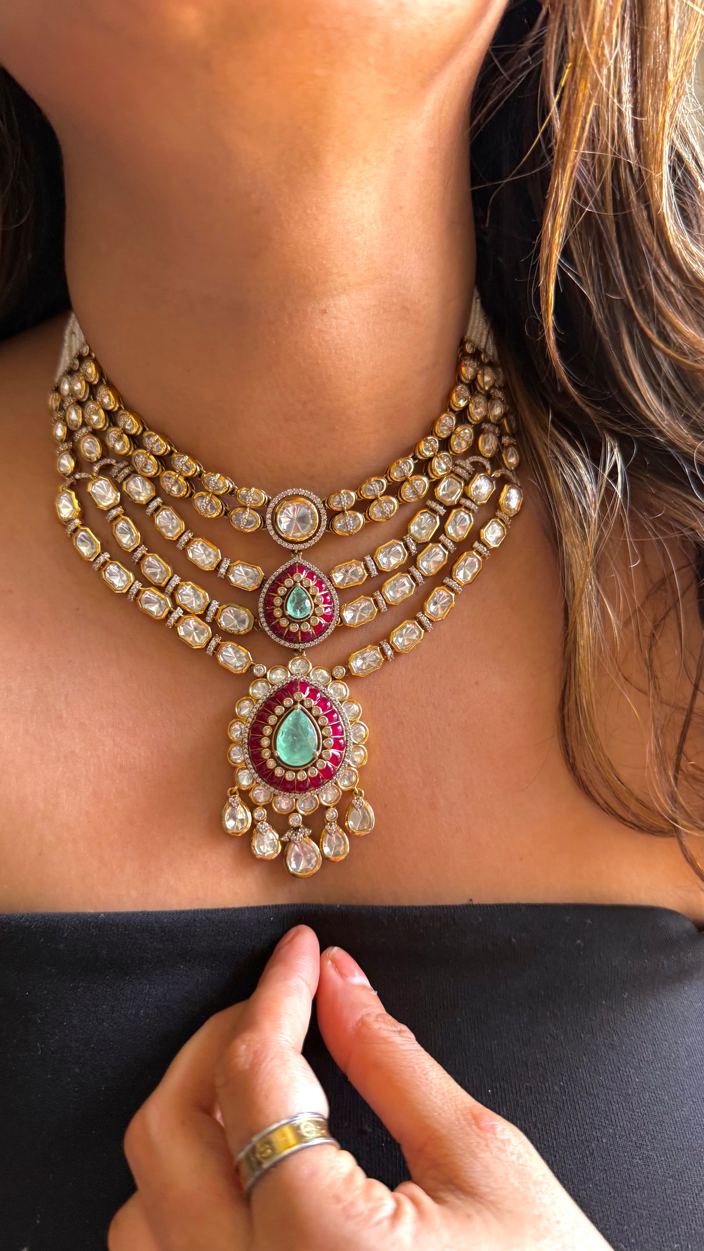Mint & Ruby five layer Polki set