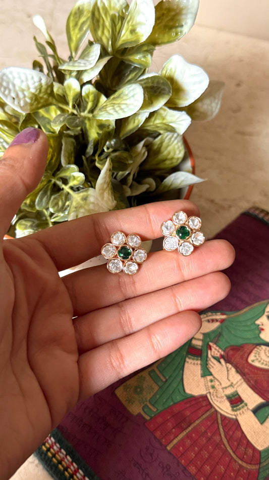 Emerald floral moissanite stud