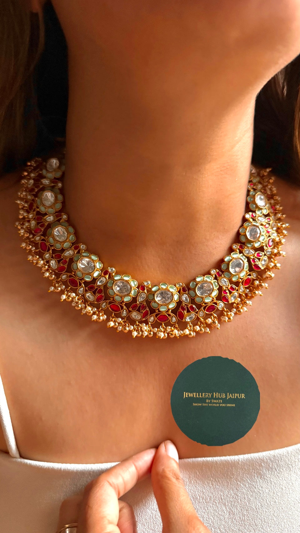 Firoza & rani pink flora paachi kundan Necklace