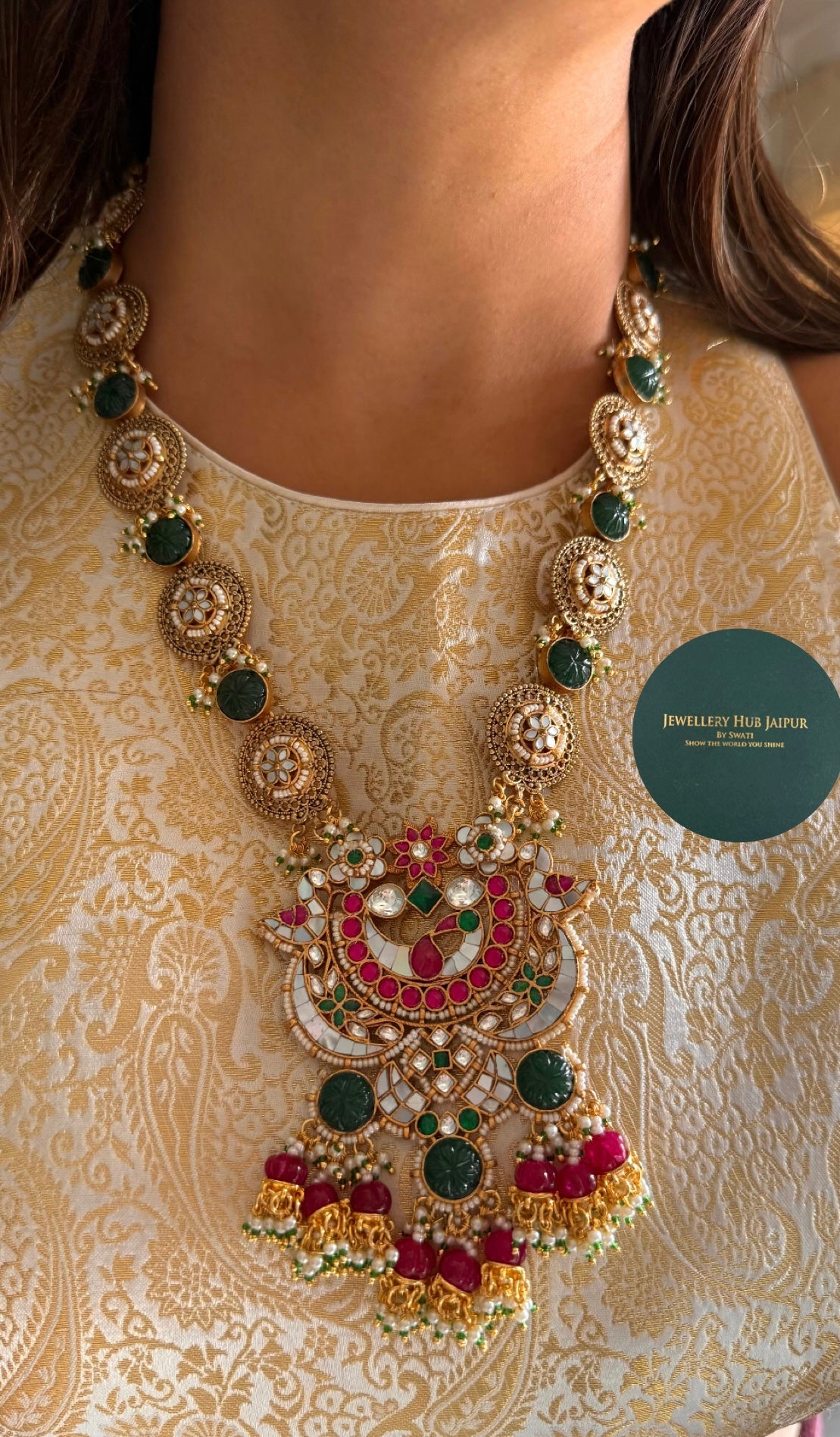 Heritage polki long rajwada ruby long necklace