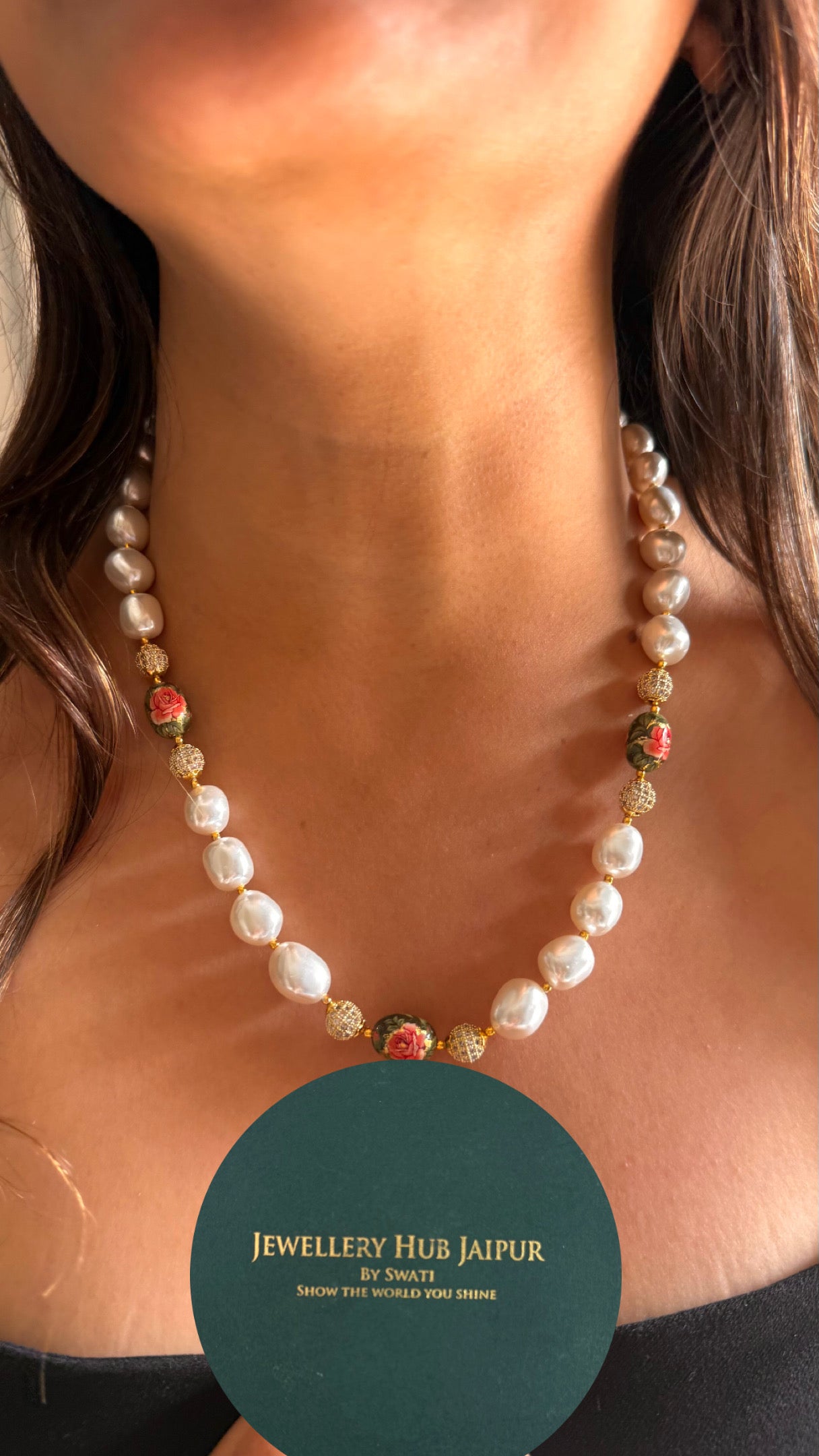 Pearl & painted rose string