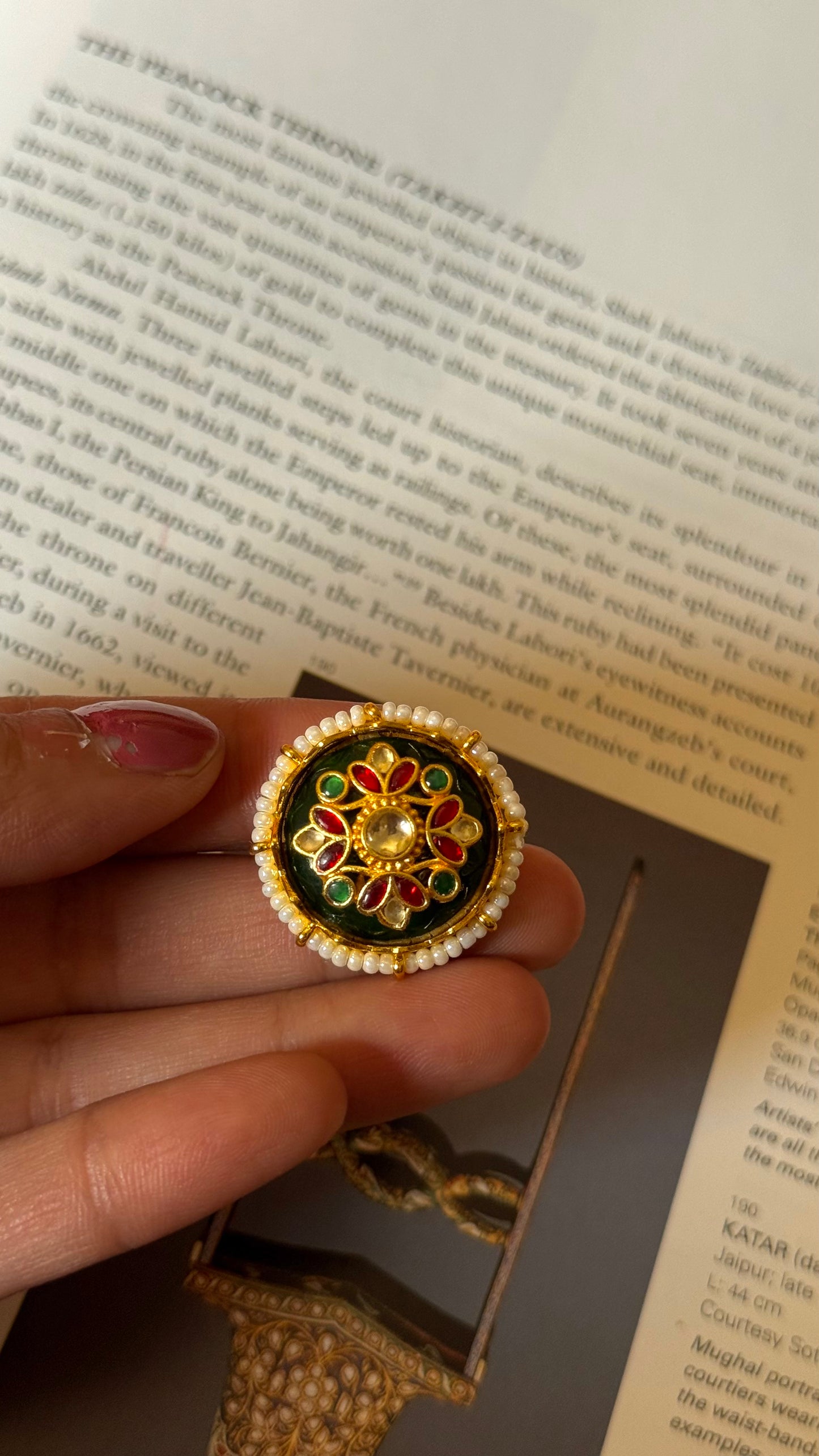 Emerald paachi kundan jadau Ring