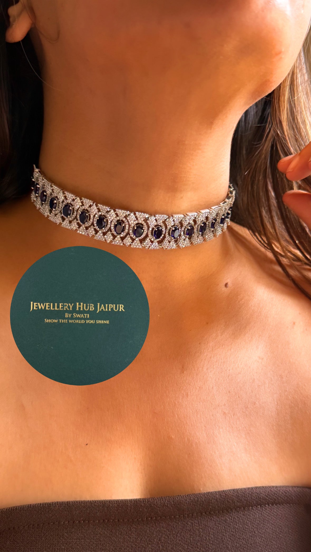 Sapphire cz diamond cocktail minimal choker set