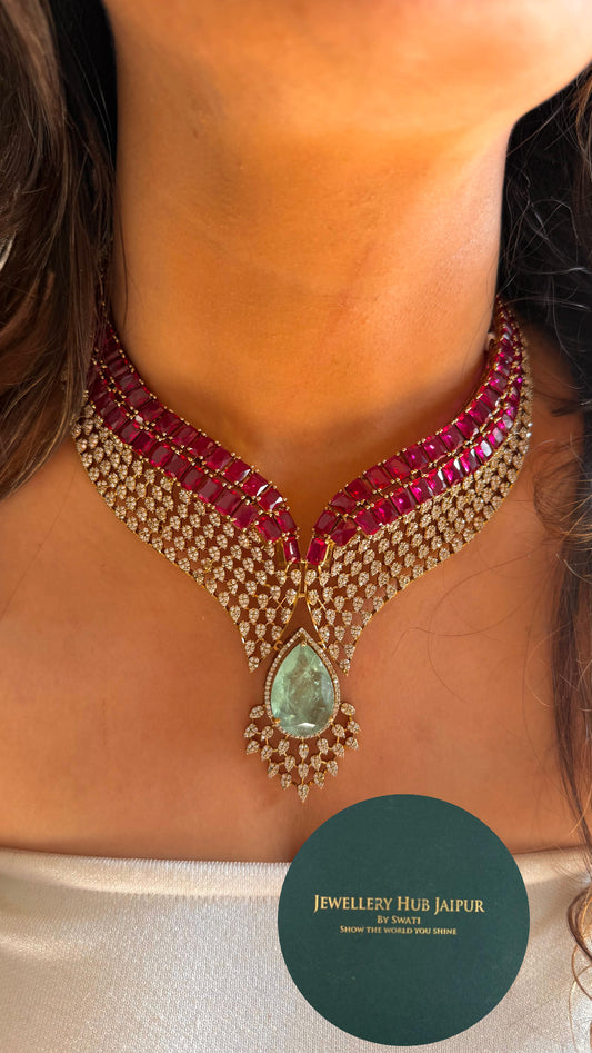 Rani pink mint doublet cocktail necklace
