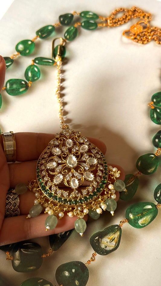 Emerald kundan with mint strawberry maangtikka