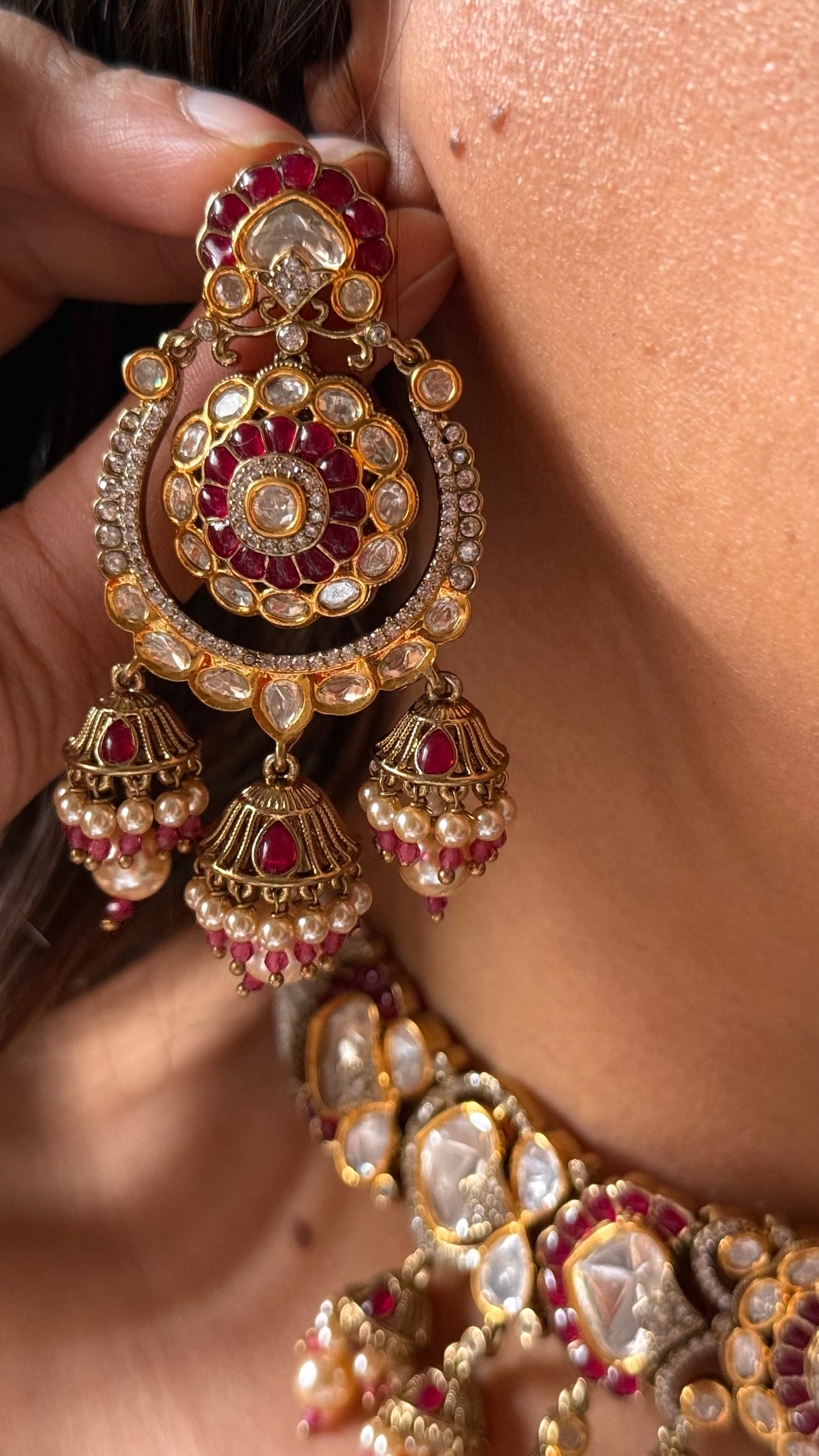 Ruby vintage with jumki drops choker necklace