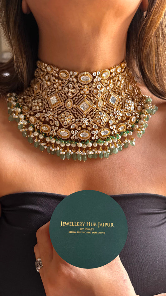 Bridal asia real moissanite with mint strawberry necklace