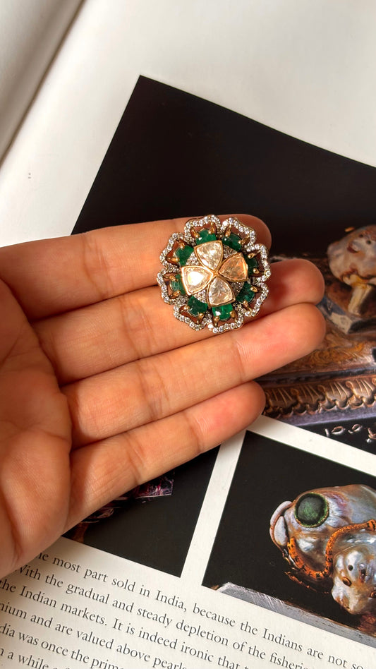 Emerald floral cocktail ring