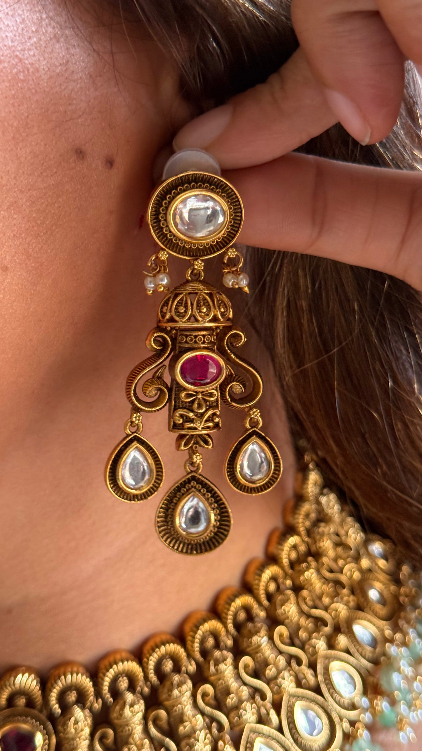 Real nakshi oxidised choker with ruby & mint detailing