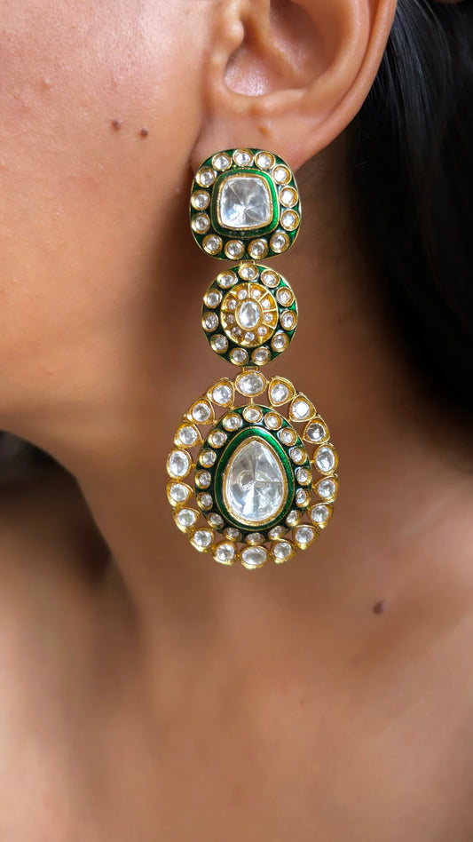 Meenakari emerald danglers