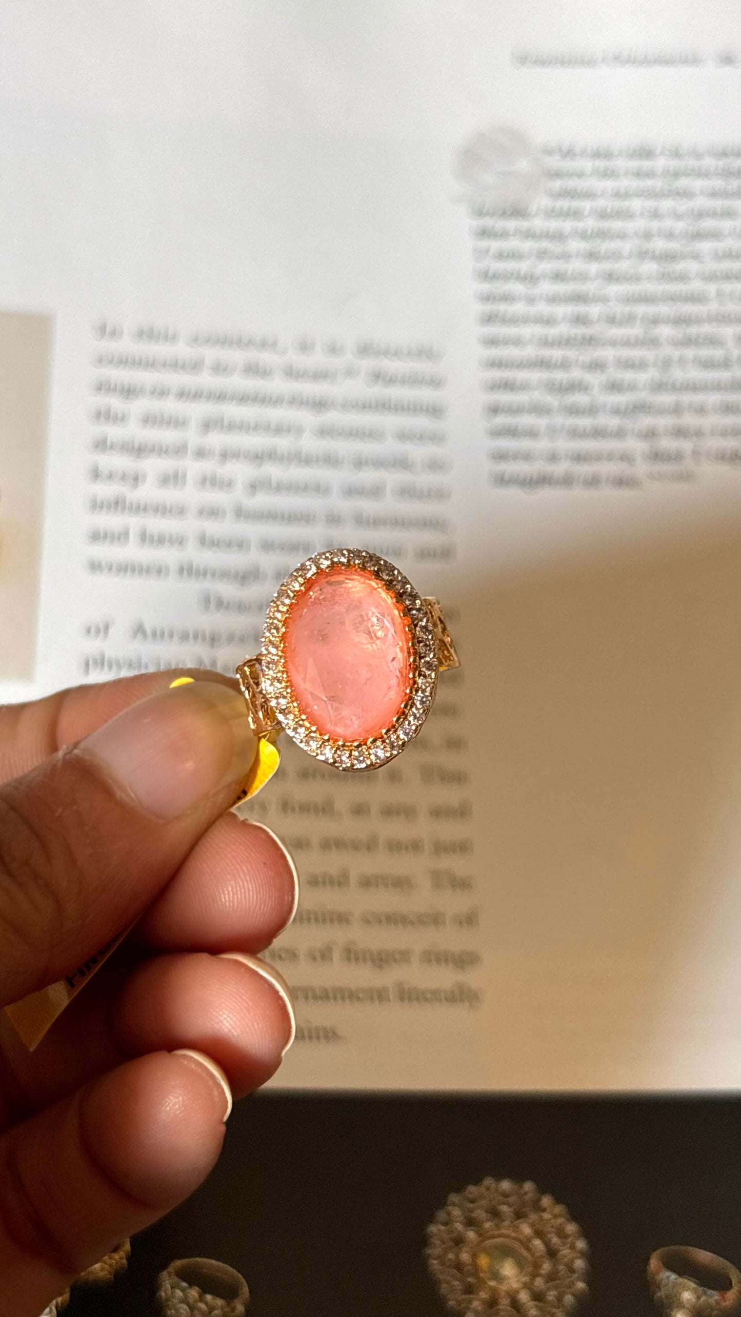 Rose quartz stone moissanite Ring