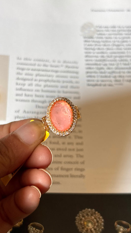 Rose quartz stone moissanite Ring
