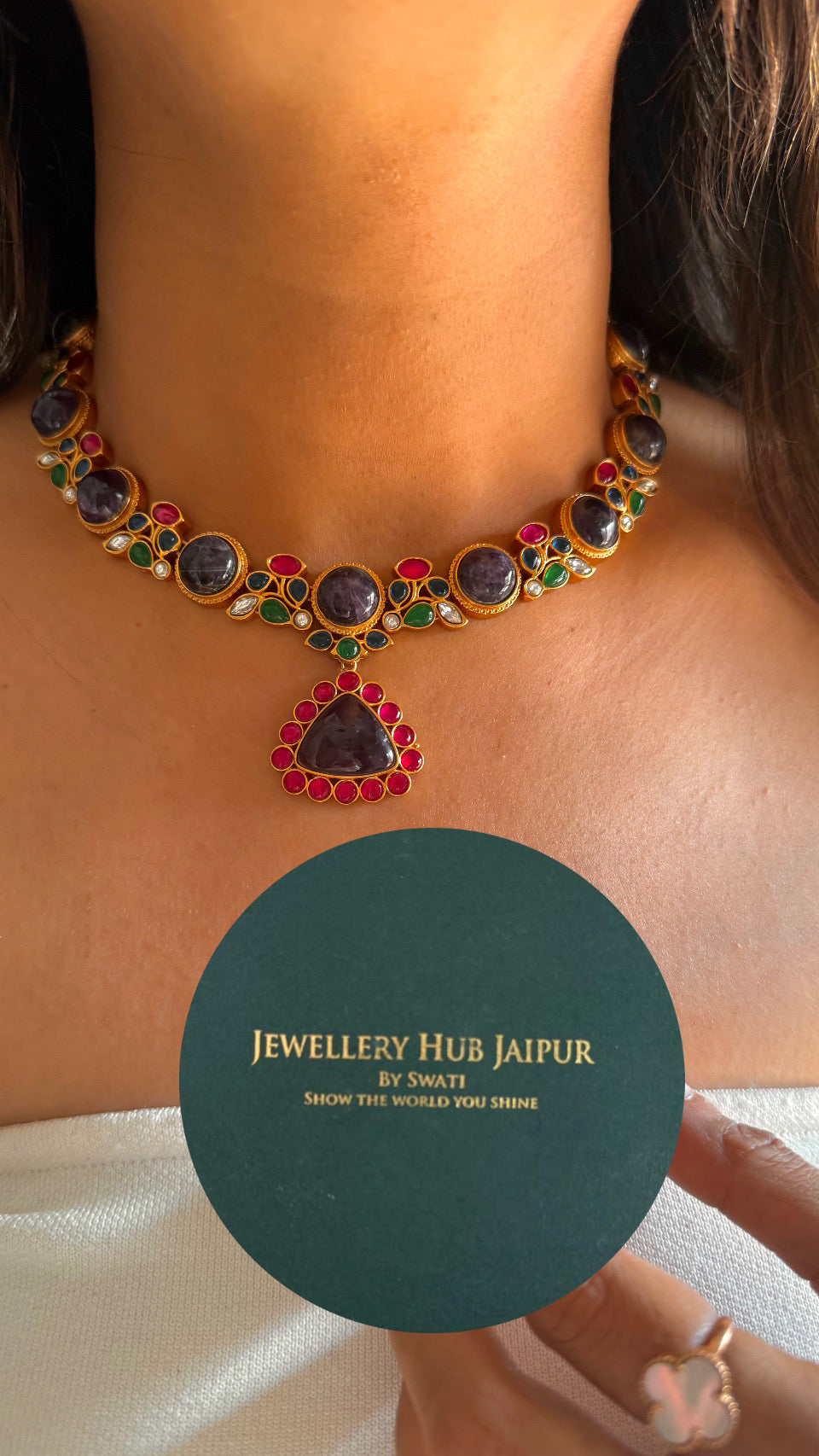 Amrapali inspired tanzanite & rani pink collar necklace